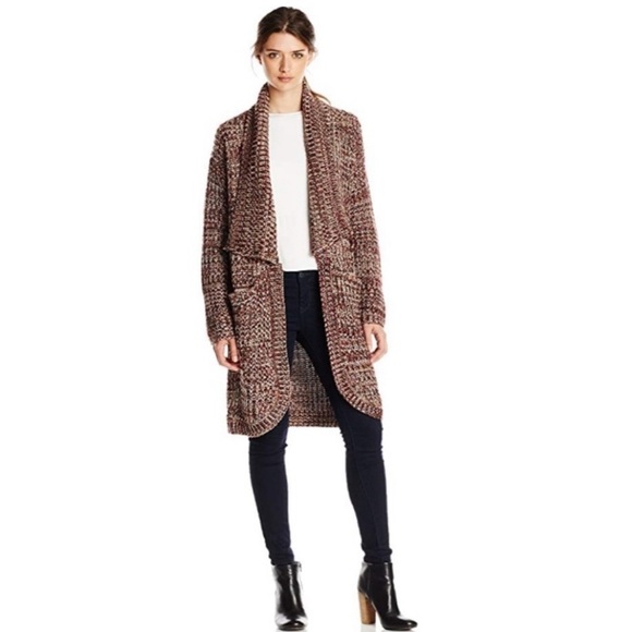 Sam Edelman SD Helen Collared‎ Long Cardigan Duster Maroon Multi Size XS Classic - Picture 12 of 13